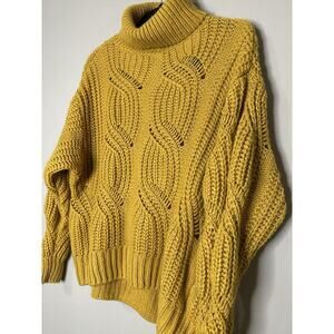 H&M Chunky Knit Turtleneck Wool Blend Sweater Size S Mustard Yellow